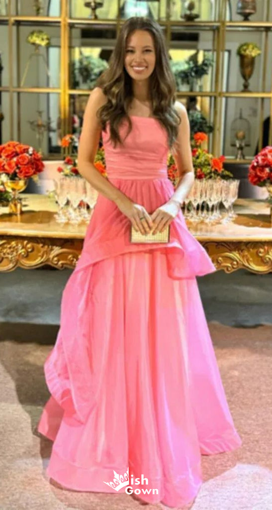 Gorgeous Pink Strapless A-line Long Party Dress Prom Dresses,WGP1005