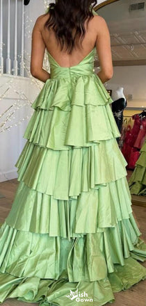 Gorgeous Halter V-neck Backless A-line Long Prom Dress Ideas, Evening Party Dresses,WGP1325