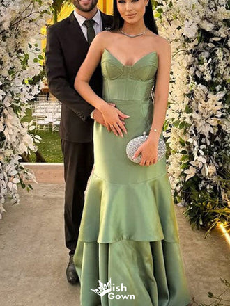 Elegant Strapless V-neck Mermaid Unique Long Prom Dress Ideas, Evening Party Dresses,WGP1339