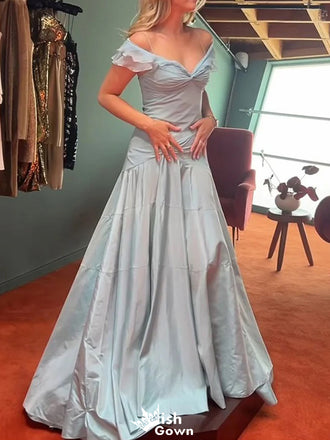 Elegant Spaghetti Strap Off-shoulder A-line Unique Long Prom Dress Ideas, Evening Party Dresses,WGP1343