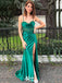 Gorgeous Green Spaghetti Straps Lace up Back Side Slit Mermaid Long Party Dress Prom Dresses ,WGP1011