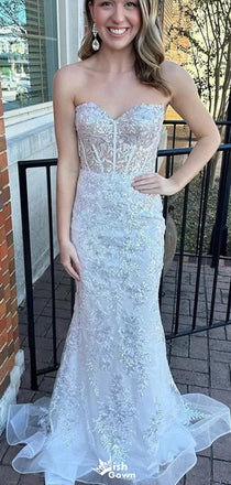 Elegant Strapless Sweetheart Long Sleeves Mermaid Long Prom Dress Ideas, Evening Party Dresses,WGP1350