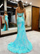 Sexy Mermaid Spaghetti Straps V-Neck Lace Side Slit  Prom Dresses,Evening Gowns,WGP320