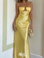 Stylish Yellow Spaghetti Straps Satin Sheath Long Prom Dresses ,WGP1061