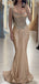 Sexy Champagne Spaghetti Strap Mermaid Long Prom Dress Ideas, Evening Party Dresses,WGP1883