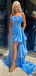 Elegant Blue Floral Mermaid Side Slit Long Prom Dress Ideas, Evening Party Dresses,WGP1902
