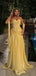 Unique Strapless Ruched Yellow Chiffon A-Line Prom Dresses, Evening Party Dresses,WGP2064