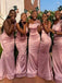 Elegant Pink Floral One-Shoulder Sleeveless Mermaid Long Bridesmaid Dresses Online, WGM426