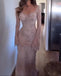 Shiny Gold Long Sleeve Mermaid Lace Applique Long Prom Dress Ideas, Evening Party Dresses,WGP1686