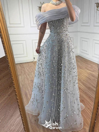 Elegant Blue Off-Shoulder Mermaid Long Prom Dress Ideas, Evening Party Dresses,WGP1914