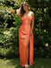 Pretty Orange Silk Satin Prom Dress Strapless Sweetheart Side Slit Long Formal Gown,WGP2051