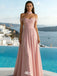 Chic Off-The-Shoulder Chiffon Prom Dress Pink Pleated A-Line Formal Gown,WGP2213