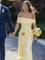 Classy Yellow Off Shoulder Prom Dress Mermaid Long Satin Formal Event Gown,WGP2188