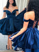 Elegant Blue Off-shoulder Criss-Cross Back Cheap Short Homecoming Dresses, EPT191