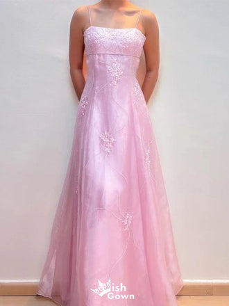Elegant Spaghetti Strap Square A-line Long Prom Dress Ideas, Evening Party Dresses,WGP1382