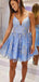 Elegant Blue Spaghetti Strap Applique Popular Cheap Short Homecoming Dresses, Birthday Party EPT207