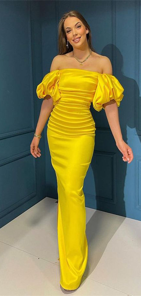 Unique Yellow Mermaid Off-shoulder Popular Long Evening Dresses, Formal Dresses, Birthday Party, WGP599