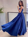 Elegant Blue A-Line Spaghetti Straps Side Slit Long Evening Dresses, Formal Dresses, Birthday Party, WGP536