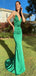 Sexy Emerald Green Mermaid V Neck Halter Lace Up Long Formal Prom Dresses,Evening Gowns,WGP332