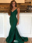 Sexy Mermaid Emerald Green V-Neck Spaghetti Straps Zipper Maxi Prom Gowns,Evening Dresses,WGP349
