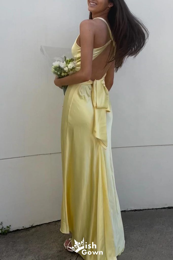 Gorgeous Yellow V Neck A-line Long Party Dress Prom Dresses ,WGP1022