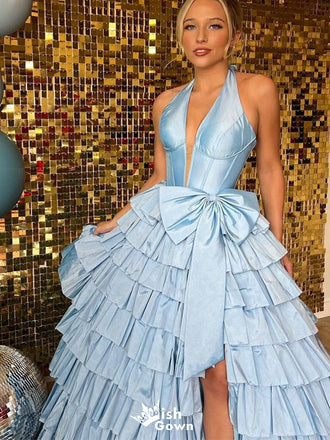 Elegant Deep V-neck Halter A-line Long Prom Dress Ideas, Evening Party Dresses,WGP1424