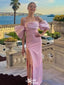 Elegant Pink Beaded Side Slit Sheath Long Party Dress Prom Dresses ,WGP1024