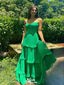 Elegant Emerald Green A-Line Sweetheart Spaghetti Straps Ruffle Maxi Long Party Prom Gowns,Evening Dresses,WGP385
