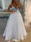 Elegant Blue A-Line V Neck Spaghetti Straps Sequins Long Maxi Prom Gowns,Evening Dresses,WGP361