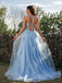 Unique Blue A-Line Halter Side Slit Appliques Lace Up Formal Maxi Prom Gowns,Evening Dresses,WGP344