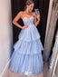 Elegant Blue A-Line Sweetheart Sleeveless Ruffles Long Formal Prom Gowns,Evening Dresses,WGP364