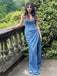 Stylish Shiny Blue Side Slit Sheath Long Party Dress Prom Dresses ,WGP1029