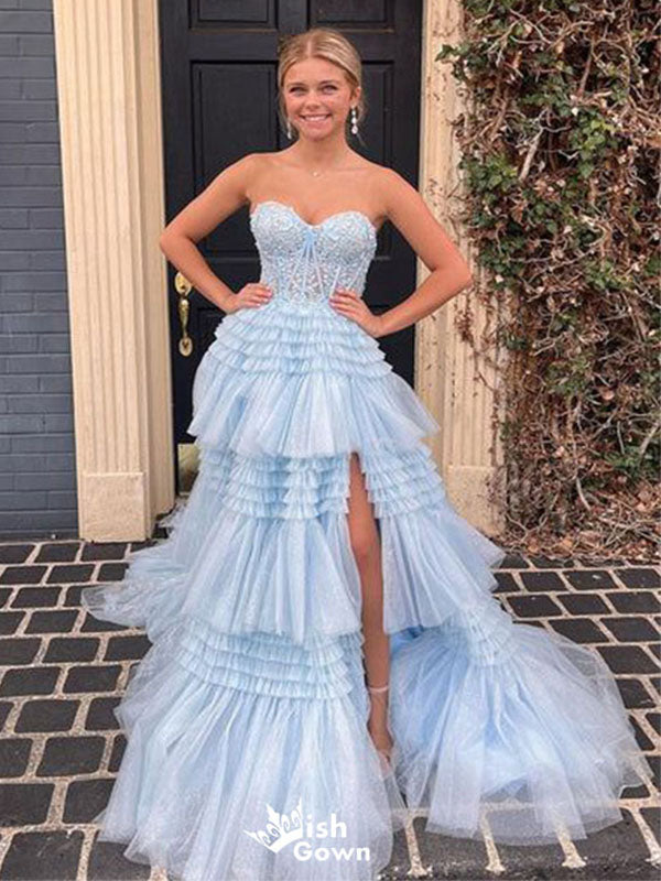 Elegant Blue A-Line Sweetheart With Trailing Ruffles Appliques Long Fo Wish Gown Elegant Blue A-Line Sweetheart With Trailing Ruffles Appliques Long Fo Wish Gown