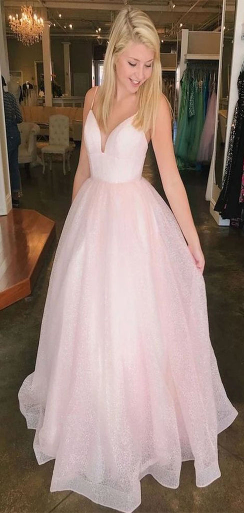 Elegant A-Line V Neck Spaghetti Straps Long Formal Prom Dresses,Evening Gowns,WGP370