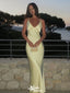 Stylish Yellow V Neck Sheath Long Prom Dresses,WGP1035