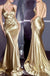 Stunning Gold Spaghetti Straps V Neck Mermaid Long Prom Dresses,WGP1037