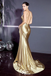 Stunning Gold Spaghetti Straps V Neck Mermaid Long Prom Dresses,WGP1037