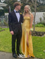 Elegant Yellow Strapless Side Slit Sheath Long Prom Dresses,WGP1038