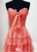 Elegant Watermelon Strapless Sweetheart Tiered A-line Long Prom Dresses ,WGP1039