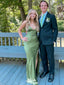 Sexy Green V Neck Side Slit A-line Long Prom Dresses ,WGP1041