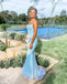 Sexy Blue Mermaid Strapless Sleeveless Tulle Long Formal Prom Gowns,Evening Dresses,WGP379