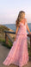 Classy Pink V-Neck Tiered Chiffon Prom Gown Sleeveless A-Line Layered Evening Dress,WGP2169