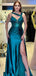 Unique Teal Spaghetti Strap Mermaid Side Slit Long Prom Dress Ideas, Evening Party Dresses,WGP1940
