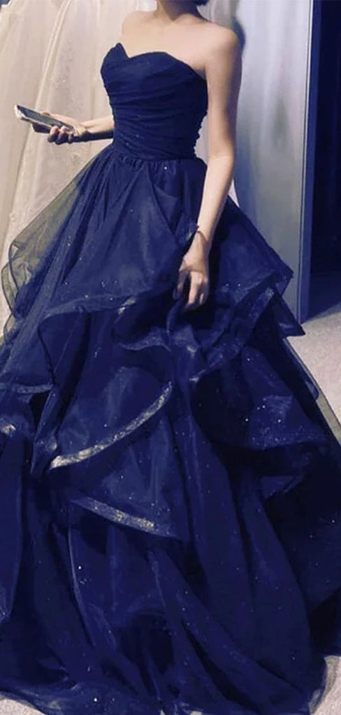 Elegant Navy Blue Sweetheart A-Line Long Prom Dress Ideas, Evening Party Dresses,WGP1915
