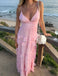 Classy Pink V-Neck Tiered Chiffon Prom Gown Sleeveless A-Line Layered Evening Dress,WGP2169