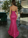 Modern Hot Pink Sequin Prom Gown Sexy Illusion V-Neck Mermaid Sparkly Evening Dress,WGP2090