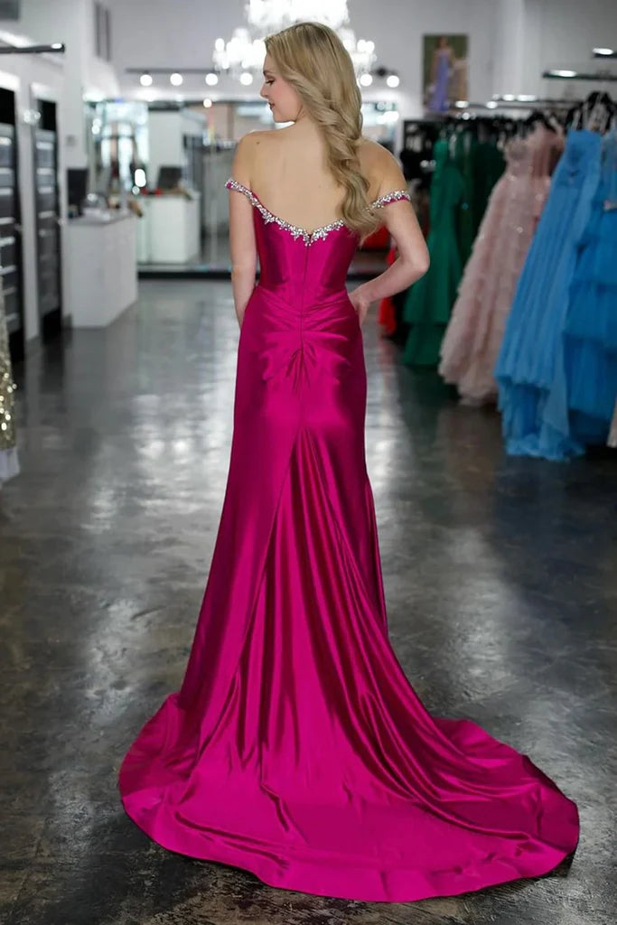 Sexy Pink Off-Shoulder Mermaid Long Prom Dress Ideas, Evening Party Dresses,WGP1928