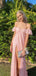 Elegant Pink Sweetheart Short Sleeve Lace Prom Dress with High Side Slit,WGP2153