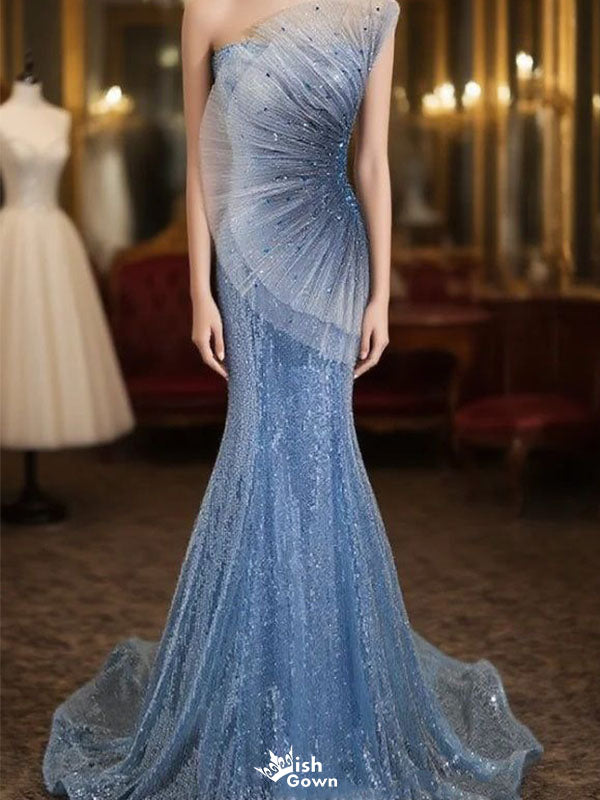 Unique Blue Sweetheart Mermaid Long Prom Dress Ideas, Evening Party Dresses,WGP1893