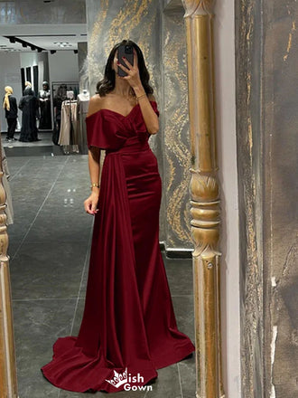 Elegant Red Off-Shoulder Mermaid Long Prom Dress Ideas, Evening Party Dresses,WGP1665